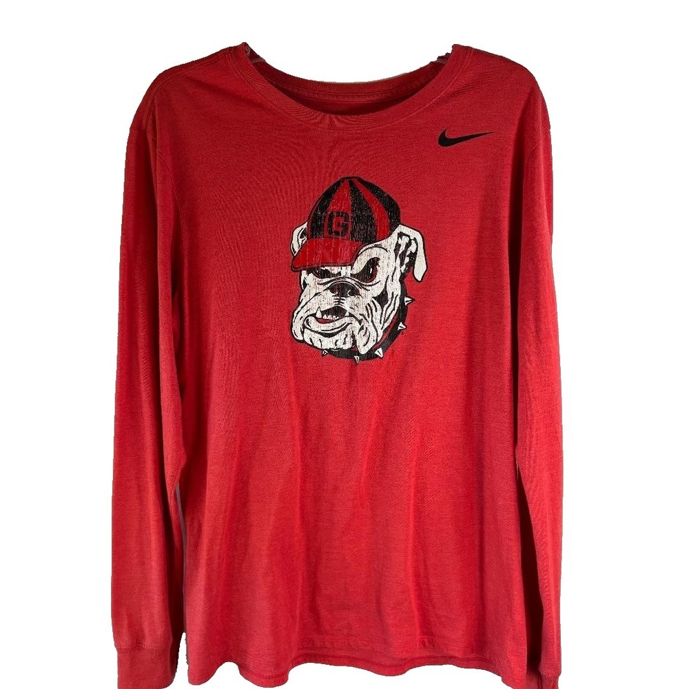 The Nike Tee Ga Bulldog Long Sleeve T shirt Women's Size L Red Athletic‎ Cut